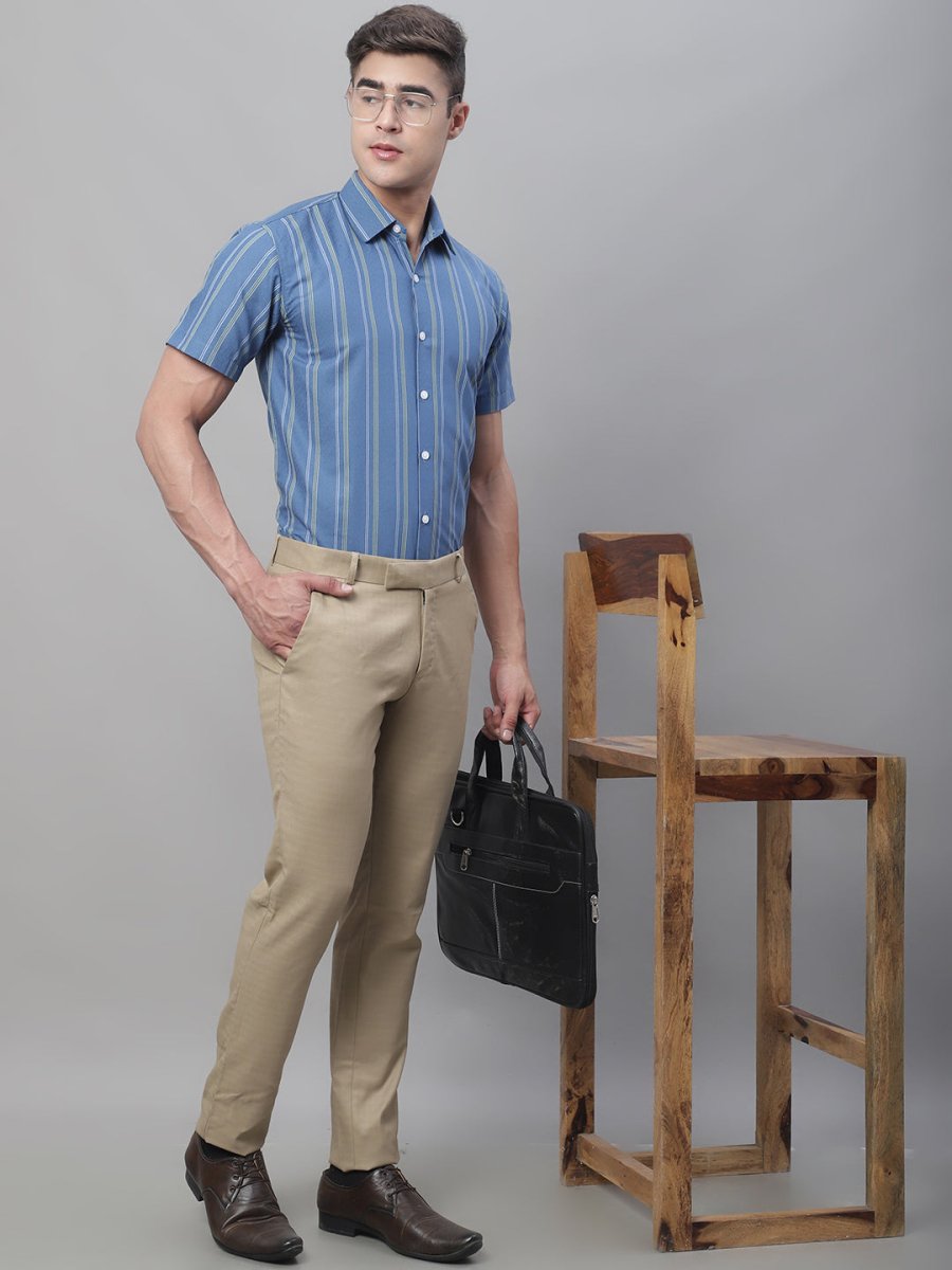 Men's Blue Striped Formal Shirt - SF_879Blue_S