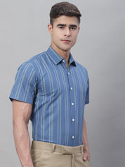 Men's Blue Striped Formal Shirt - SF_879Blue_S