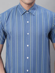 Men's Blue Striped Formal Shirt - SF_879Blue_S
