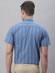 Men's Blue Striped Formal Shirt - SF_879Blue_S