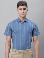 Men's Blue Striped Formal Shirt - SF_879Blue_S