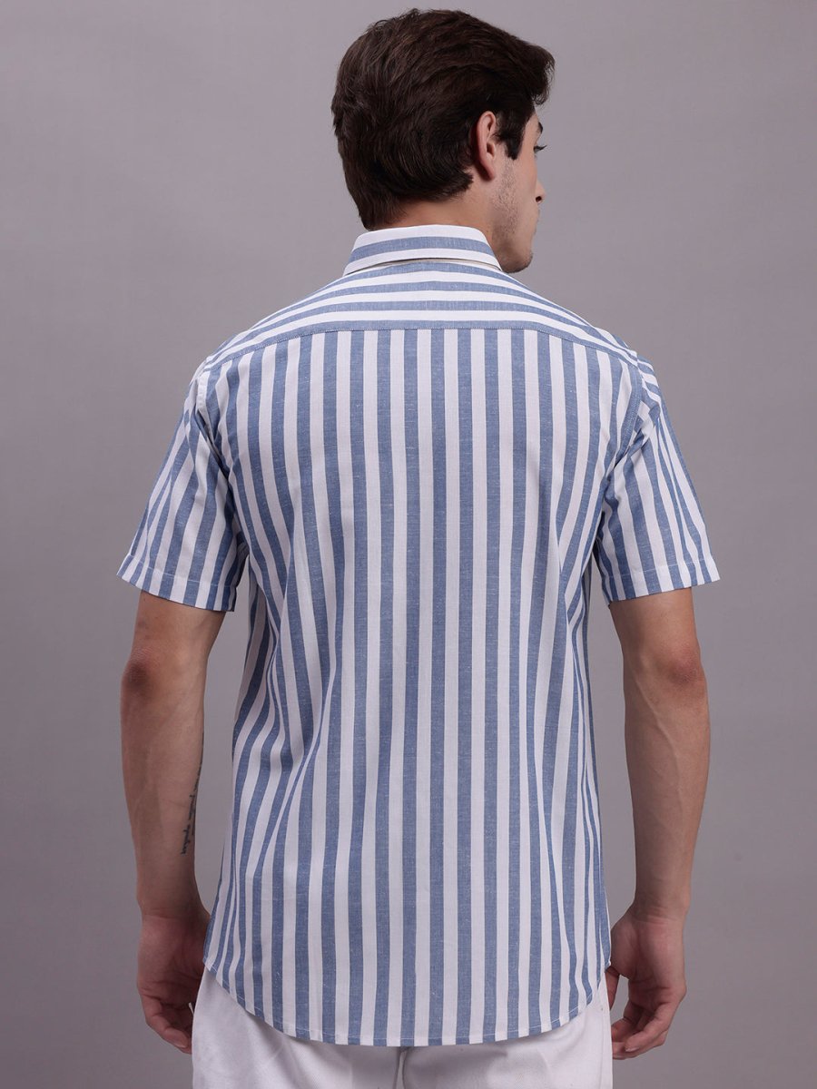 Men's Blue Vertical Striped Half Sleeve Casual Shirt - SF_887Blue_S