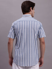 Men's Blue Vertical Striped Half Sleeve Casual Shirt - SF_887Blue_S