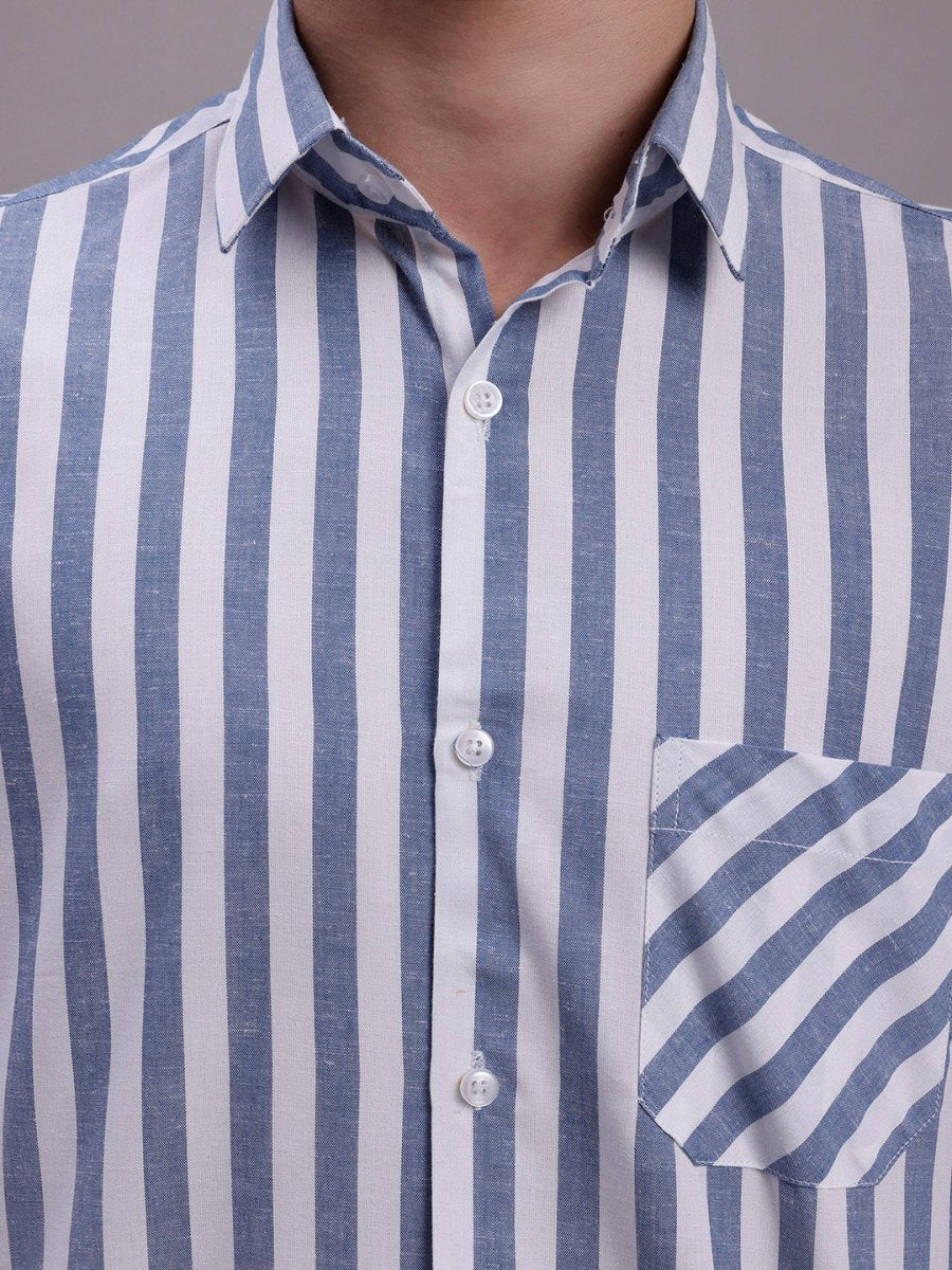 Men's Blue Vertical Striped Half Sleeve Casual Shirt - SF_887Blue_S
