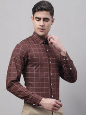 Men's Brown Cotton Checked Formal Shirt - SF_742Brown_S
