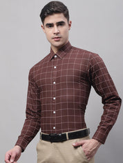 Men's Brown Cotton Checked Formal Shirt - SF_742Brown_S