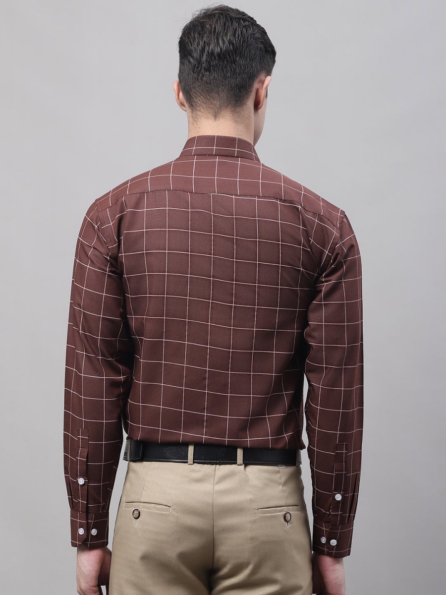 Men's Brown Cotton Checked Formal Shirt - SF_742Brown_S