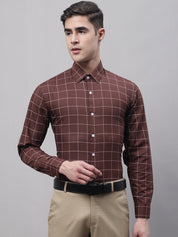 Men's Brown Cotton Checked Formal Shirt - SF_742Brown_S