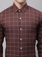 Men's Brown Cotton Checked Formal Shirt - SF_742Brown_S