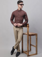 Men's Brown Cotton Checked Formal Shirt - SF_742Brown_S