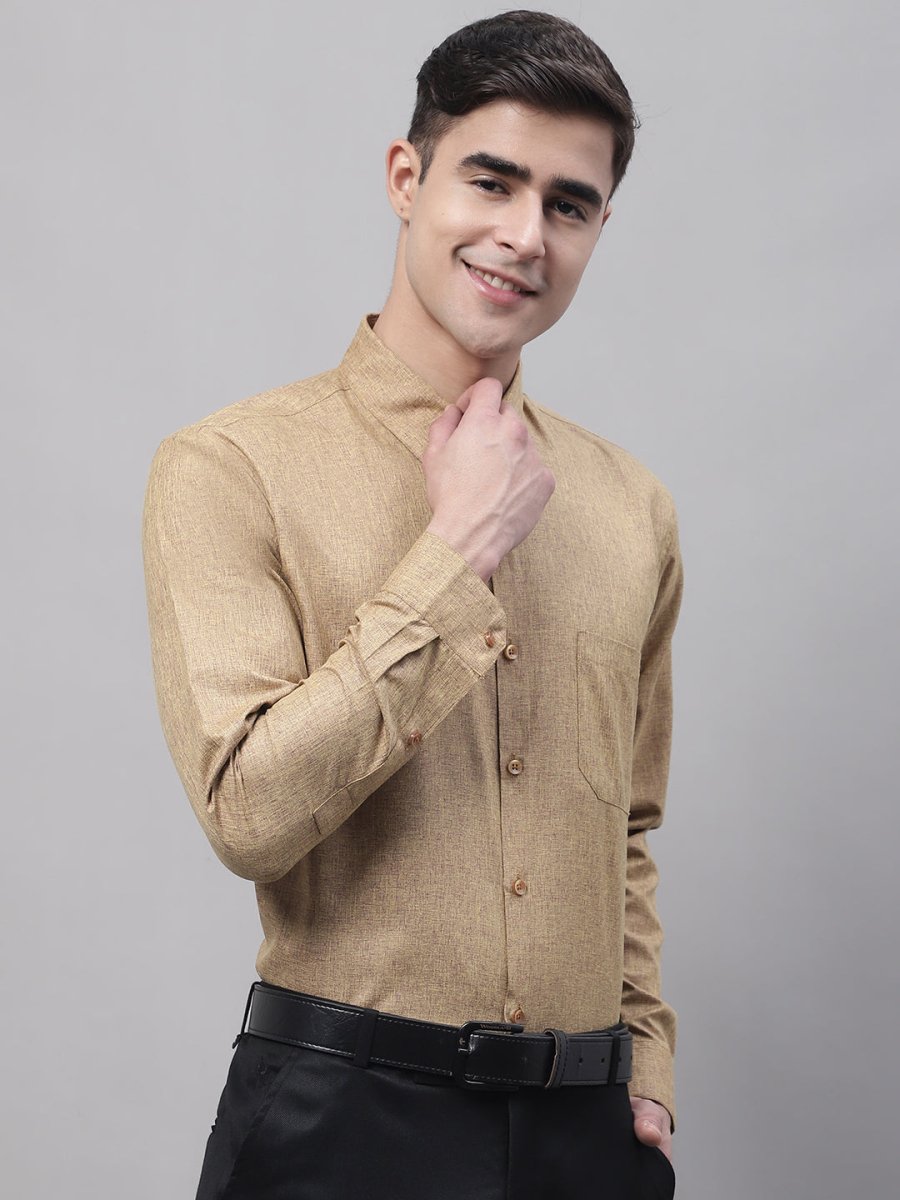 Men's Brown Cotton Solid Formal Shirt - SF_873Brown_S