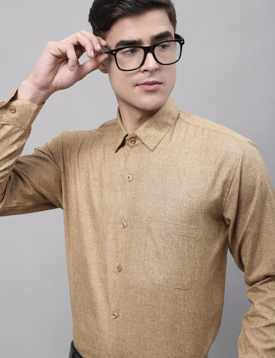 Men's Brown Cotton Solid Formal Shirt - SF_873Brown_S