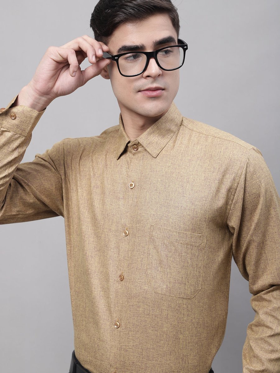 Men's Brown Cotton Solid Formal Shirt - SF_873Brown_S