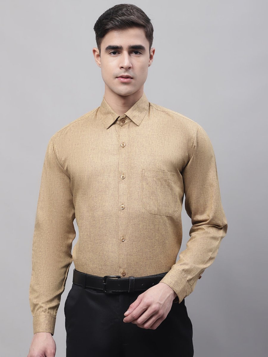 Men's Brown Cotton Solid Formal Shirt - SF_873Brown_S