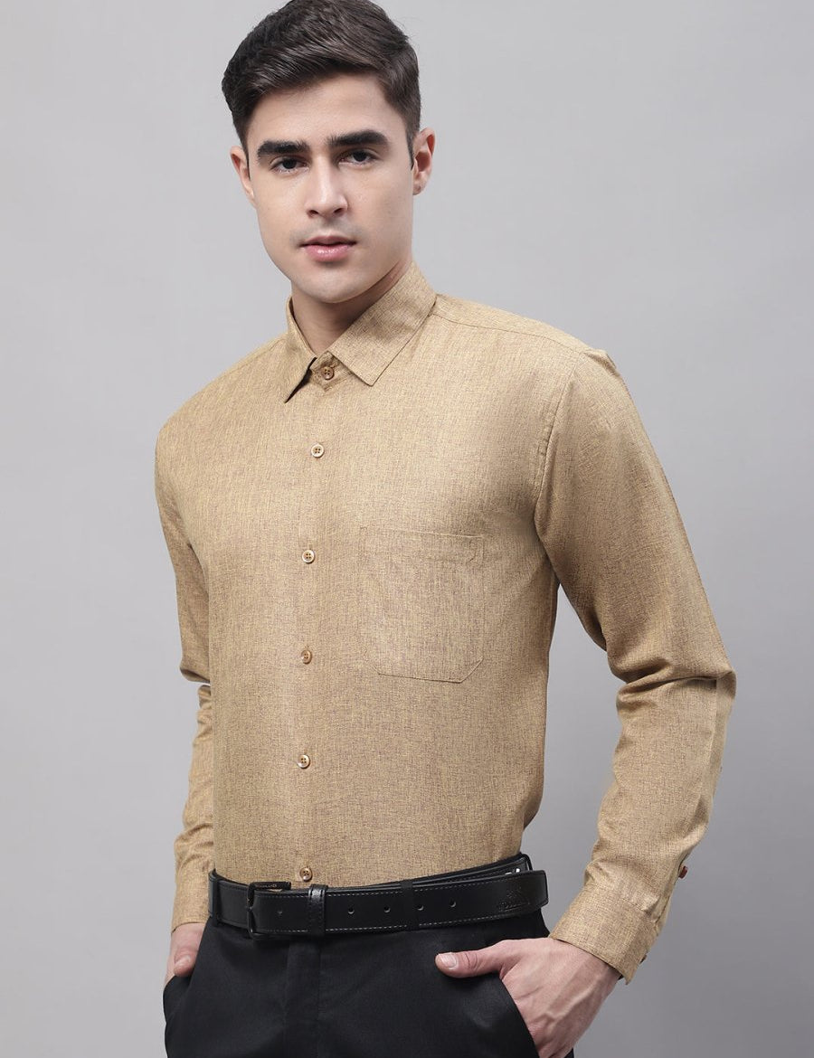 Men's Brown Cotton Solid Formal Shirt - SF_873Brown_S