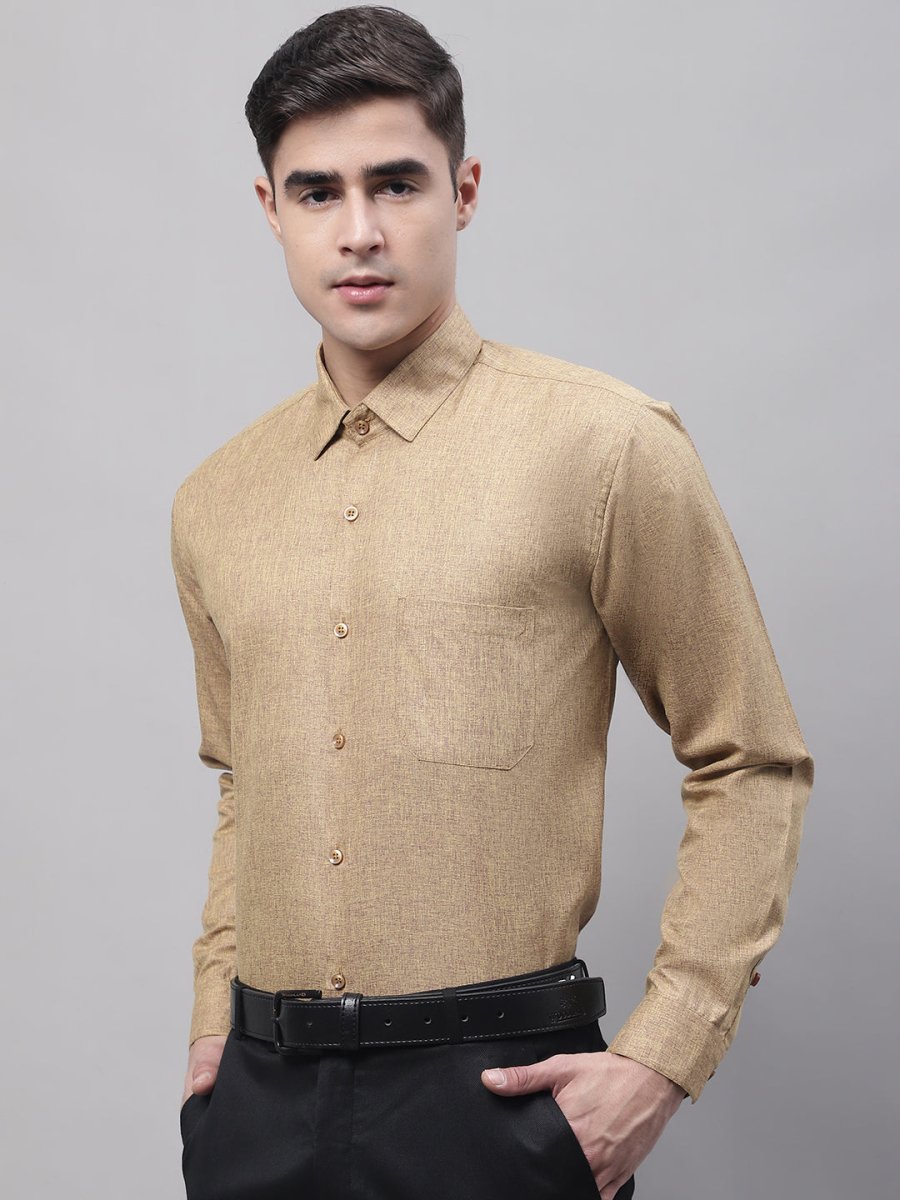 Men's Brown Cotton Solid Formal Shirt - SF_873Brown_S