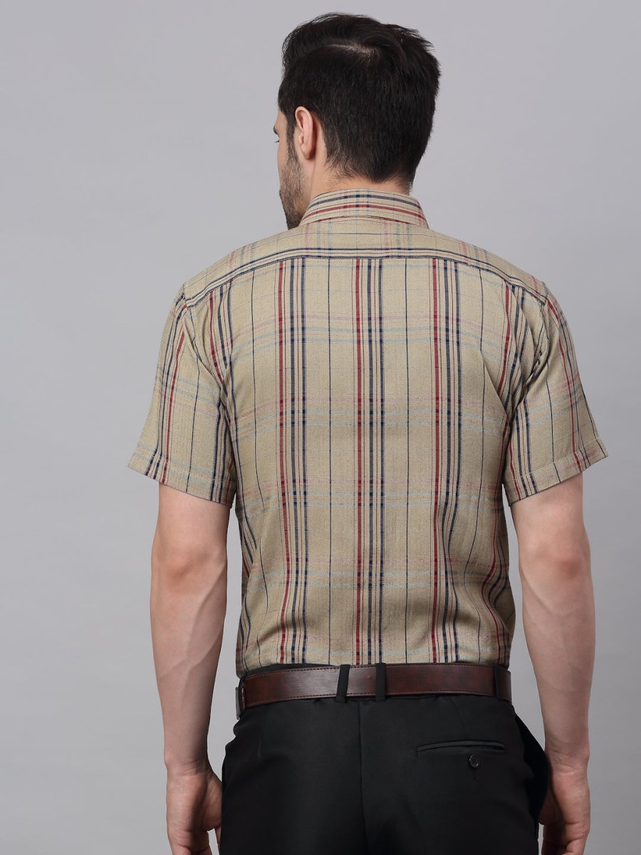 Men's Brown Half Sleeve Checked Formal Shirt - SF_837Brown_S