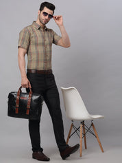 Men's Brown Half Sleeve Checked Formal Shirt - SF_837Brown_S