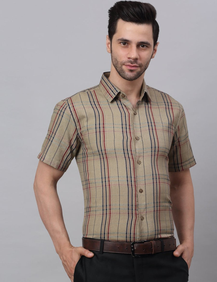Men's Brown Half Sleeve Checked Formal Shirt - SF_837Brown_S