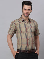 Men's Brown Half Sleeve Checked Formal Shirt - SF_837Brown_S