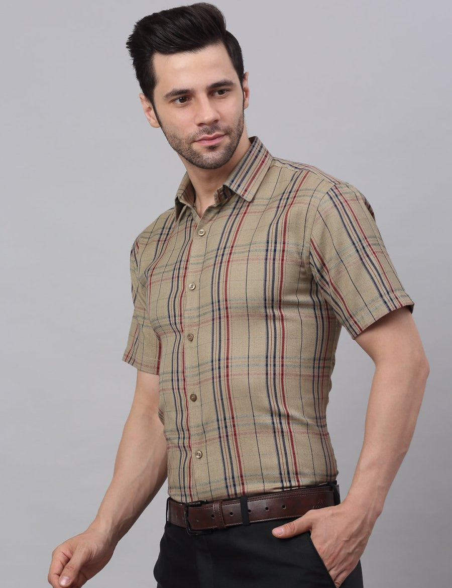 Men's Brown Half Sleeve Checked Formal Shirt - SF_837Brown_S
