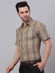Men's Brown Half Sleeve Checked Formal Shirt - SF_837Brown_S
