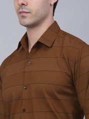 Men's Brown Horizontal Striped Formal Shirt - SF_839Brown_S