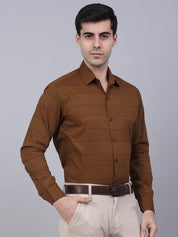 Men's Brown Horizontal Striped Formal Shirt - SF_839Brown_S