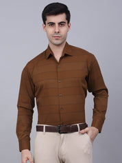 Men's Brown Horizontal Striped Formal Shirt - SF_839Brown_S