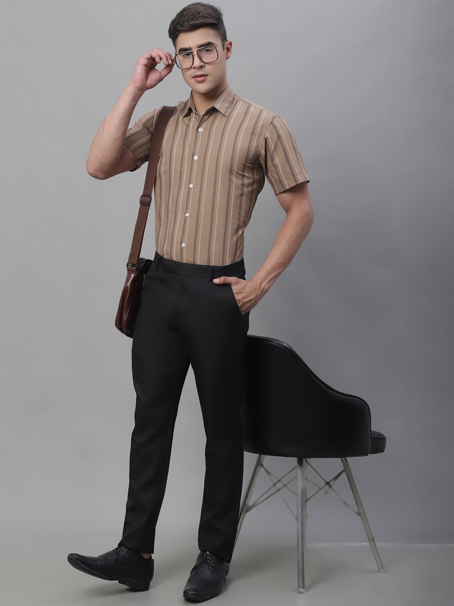 Men's Brown Striped Formal Shirt - SF_879Brown_S