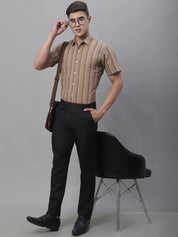 Men's Brown Striped Formal Shirt - SF_879Brown_S
