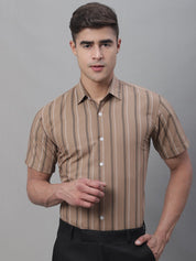 Men's Brown Striped Formal Shirt - SF_879Brown_S