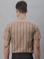 Men's Brown Striped Formal Shirt - SF_879Brown_S