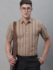 Men's Brown Striped Formal Shirt - SF_879Brown_S