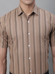 Men's Brown Striped Formal Shirt - SF_879Brown_S