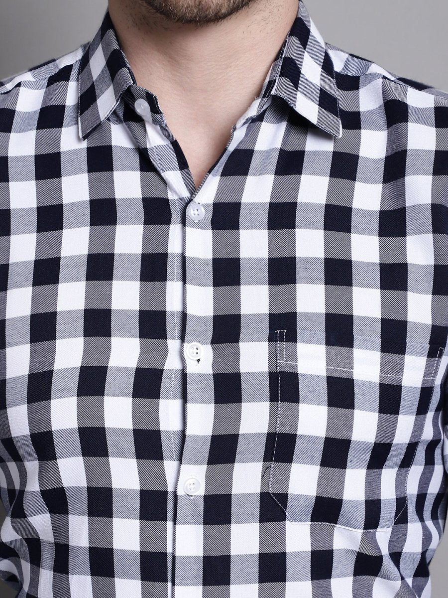 Men's Buffalo Check Formal Shirt - SF_893Navy_S