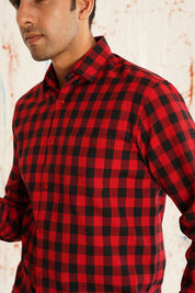 Men's Buffalo Check Formal Shirt - SF_893Red_S