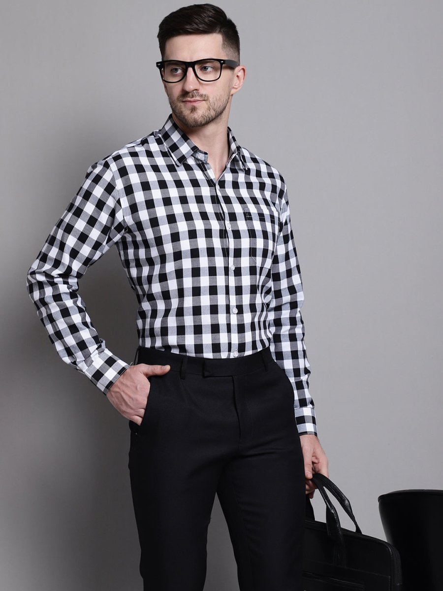 Men's Buffalo Check Formal Shirt - SF_893Black_S
