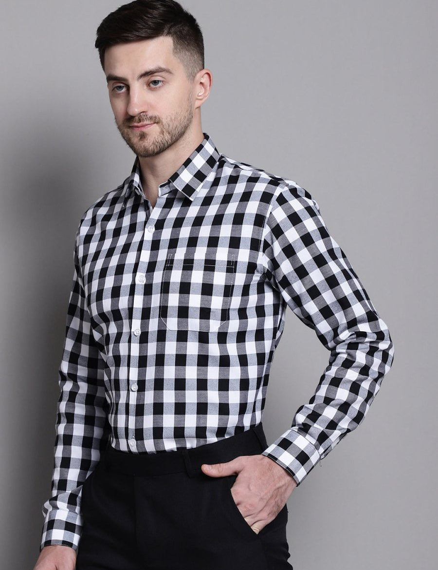 Men's Buffalo Check Formal Shirt - SF_893Black_S
