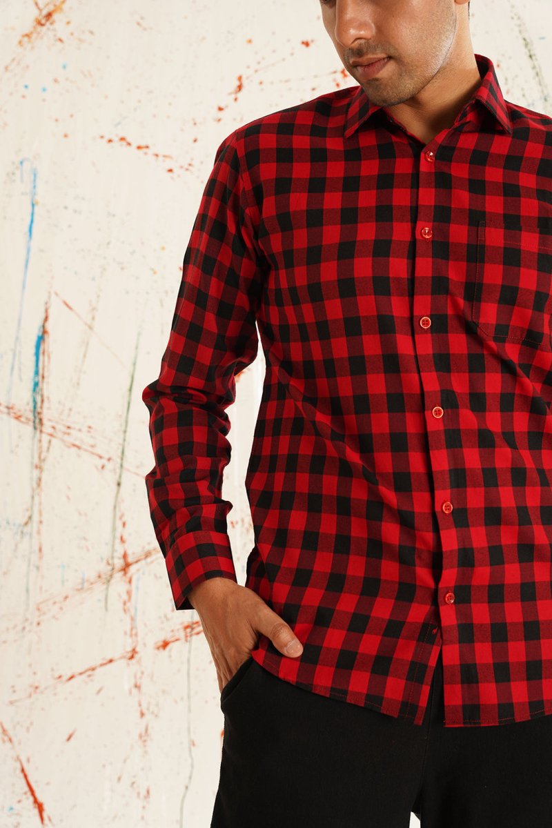 Men's Buffalo Check Formal Shirt - SF_893Red_S