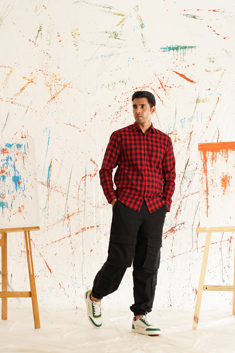 Men's Buffalo Check Formal Shirt - SF_893Red_S