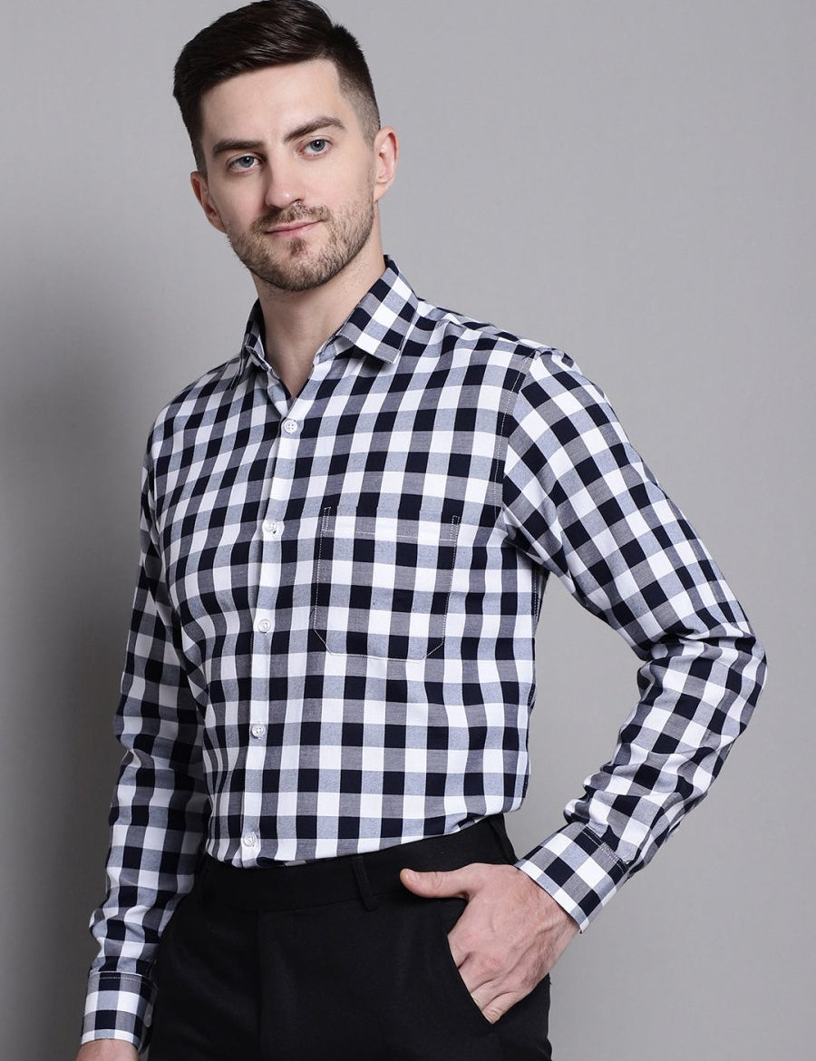 Men's Buffalo Check Formal Shirt - SF_893Navy_S