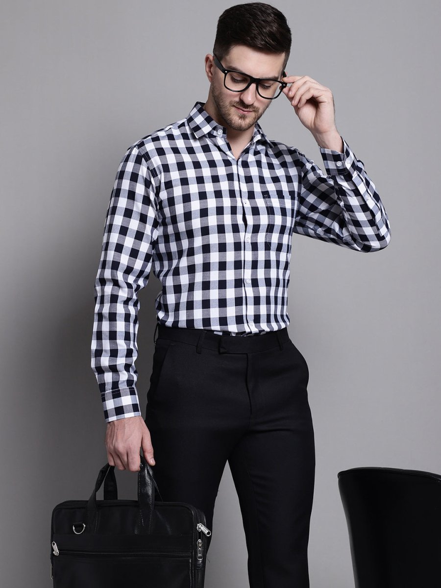 Men's Buffalo Check Formal Shirt - SF_893Navy_S