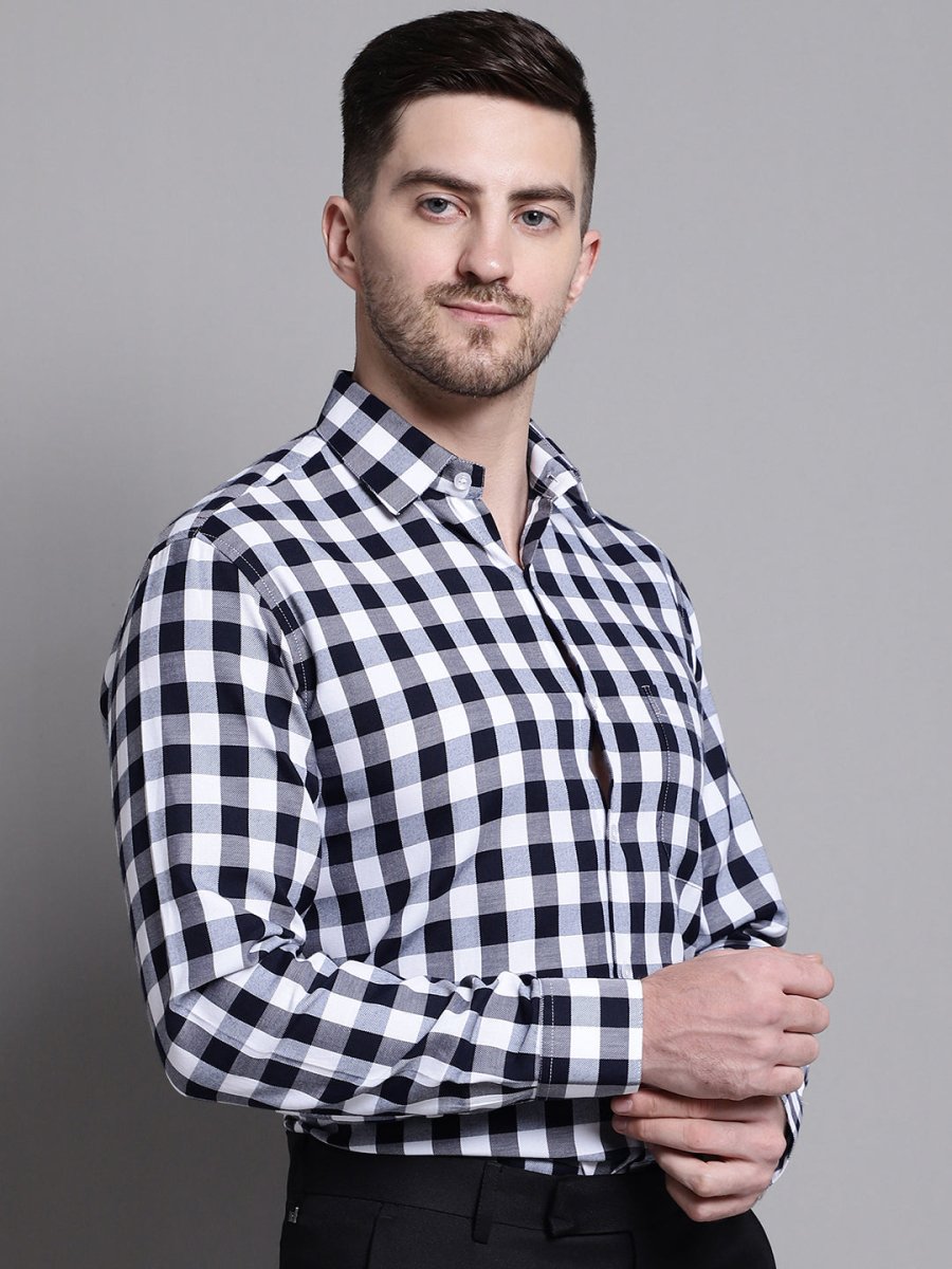 Men's Buffalo Check Formal Shirt - SF_893Navy_S