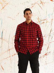 Men's Buffalo Check Formal Shirt - SF_893Red_S