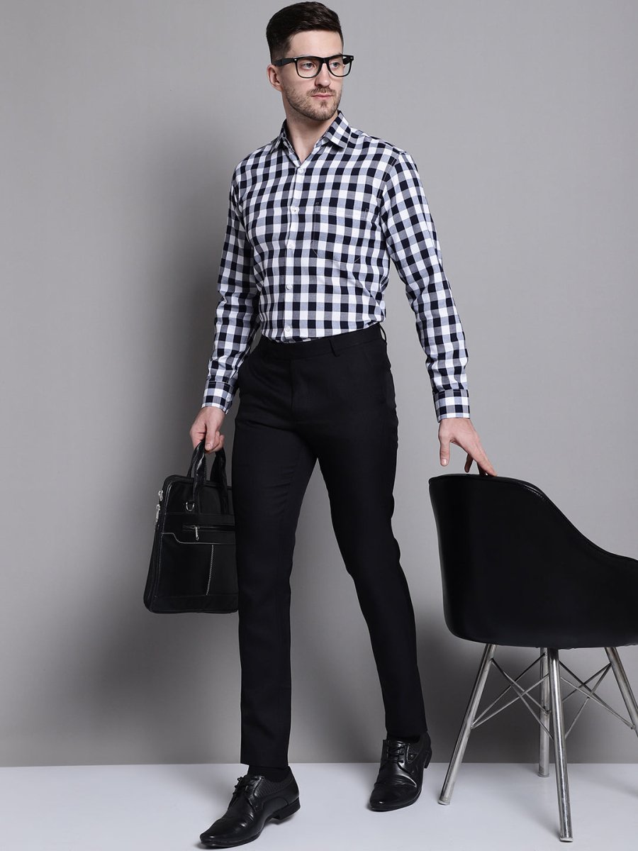 Men's Buffalo Check Formal Shirt - SF_893Navy_S
