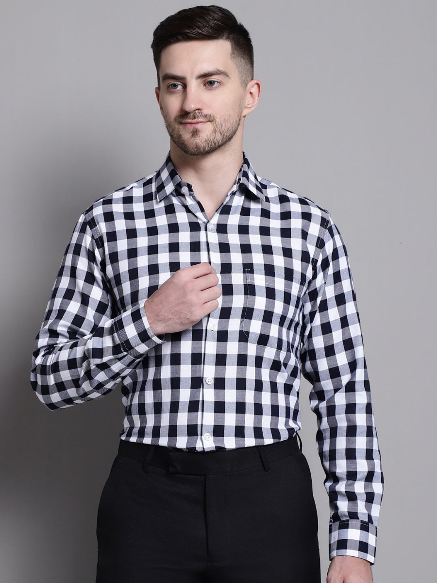 Men's Buffalo Check Formal Shirt - SF_893Navy_S