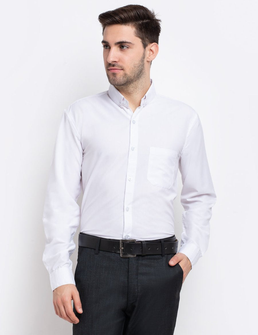 Men's Button Down Collar Cotton Formal Shirt - SF_785White_S