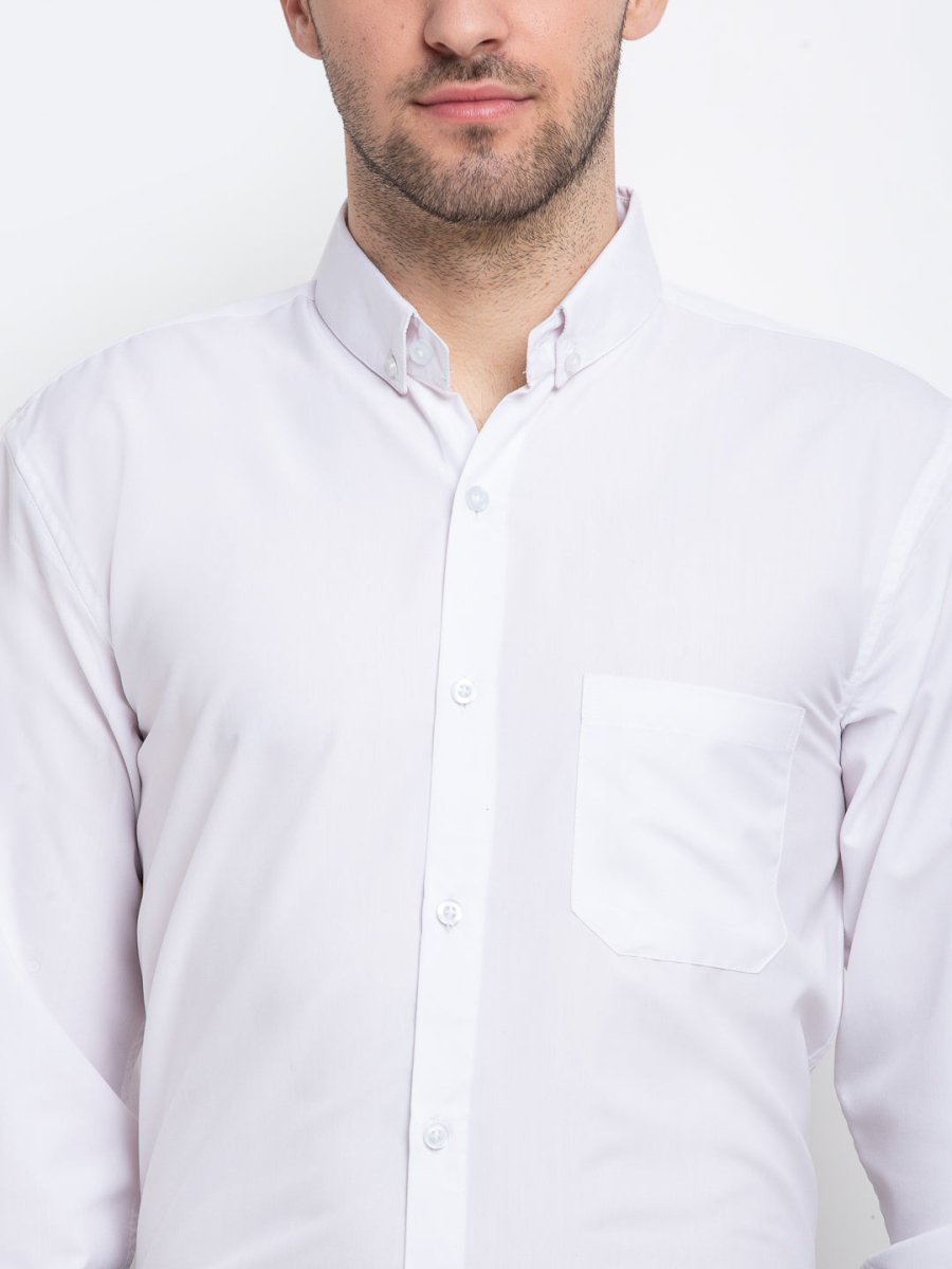 Men's Button Down Collar Cotton Formal Shirt - SF_785White_S