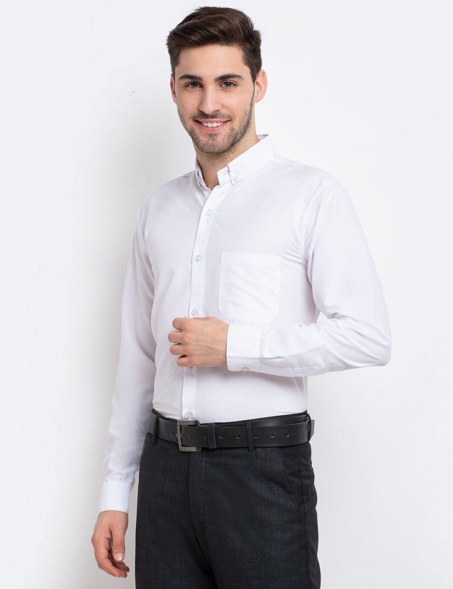 Men's Button Down Collar Cotton Formal Shirt - SF_785White_S